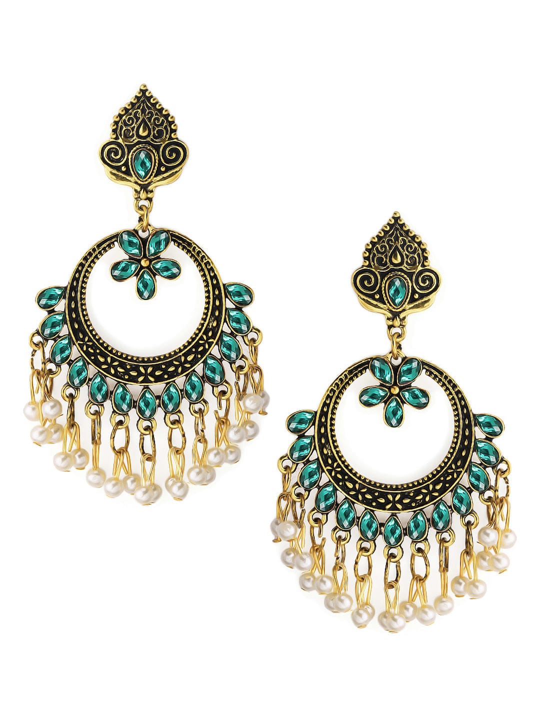 Rubans Gold-Plated Oxidised Handcrafted Contemporary Chandbalis Earrings
