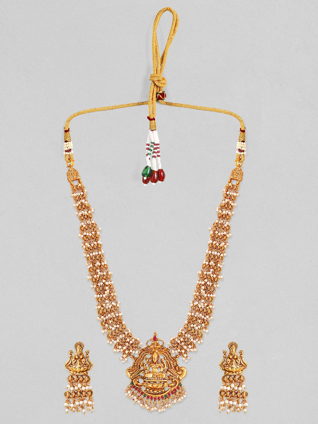 Rubans Gold Plated Pearl Hangings Laxshmi Pendant Necklace Set. Necklace Set