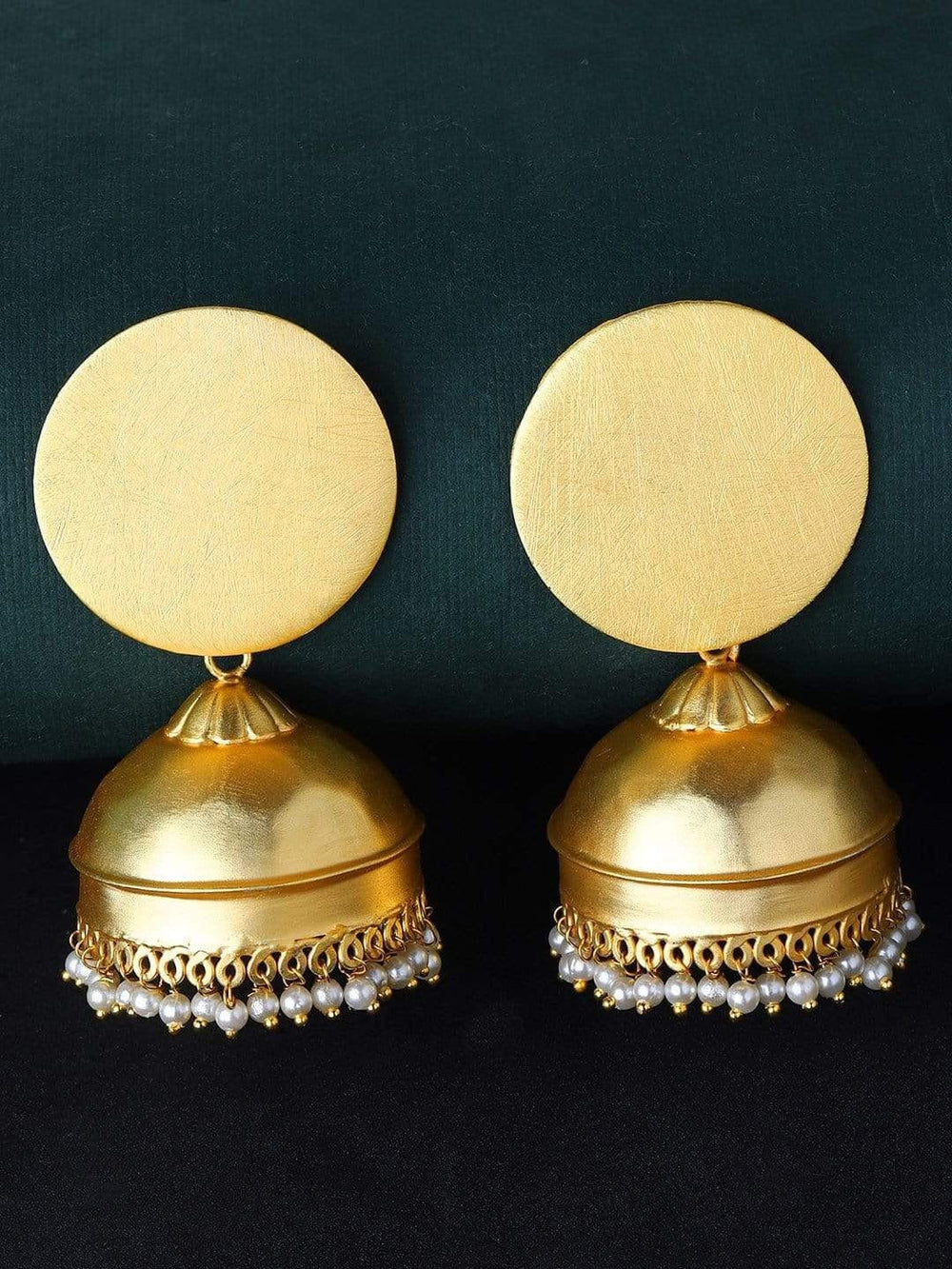 Rubans Gold Plated Pearl Statement Jhumka Earrings Earrings