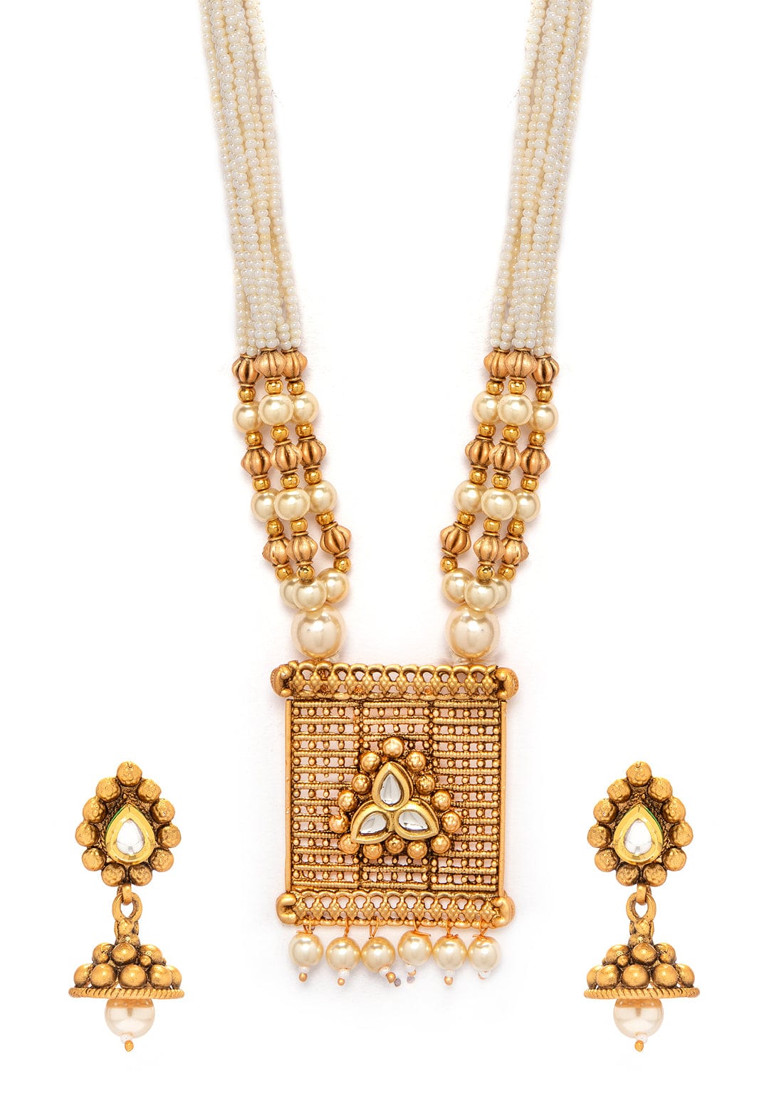 Rubans Gold Plated Pearl Statement Necklace Set Necklace Set