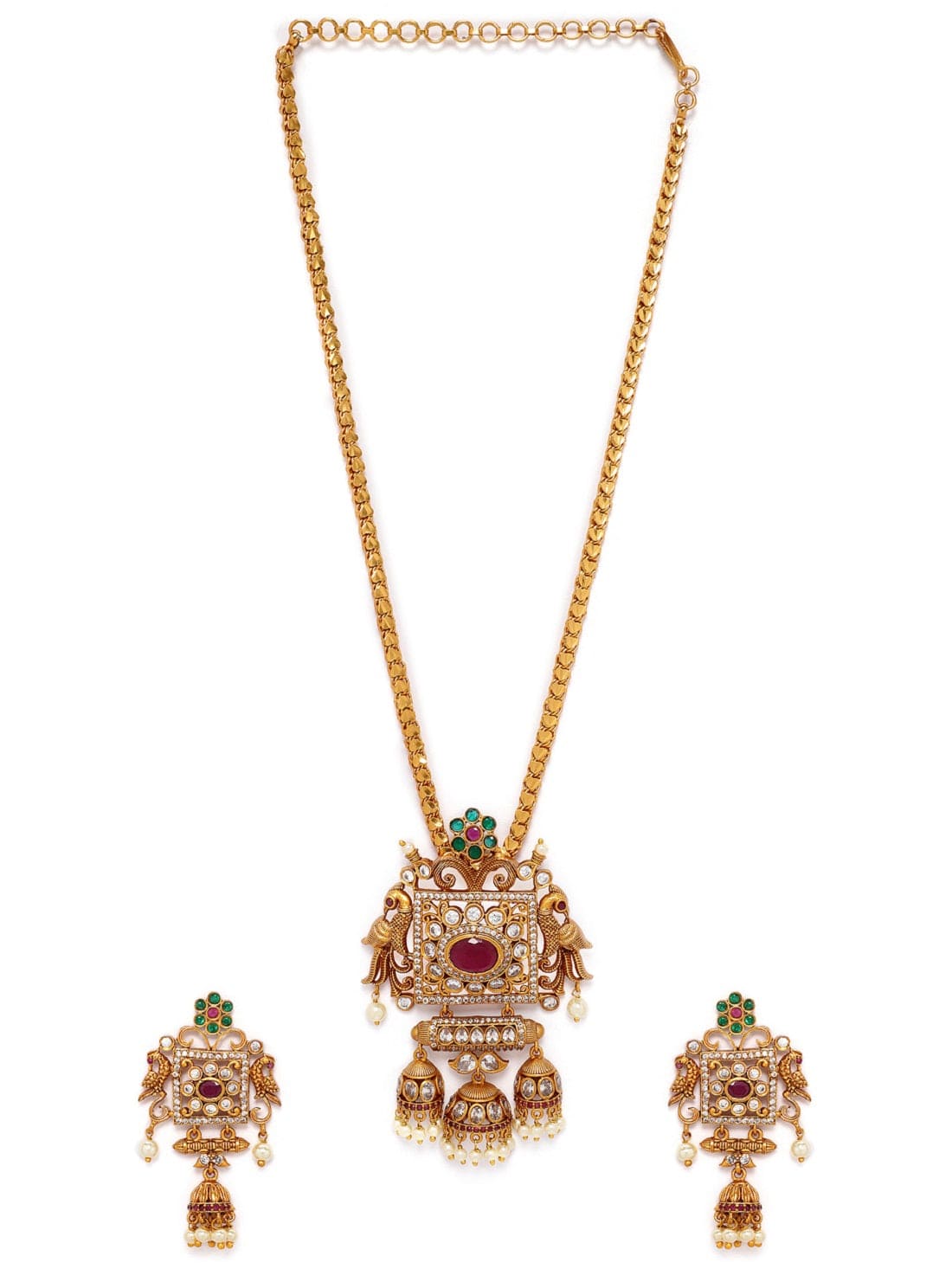 Rubans Gold Plated Pearls Temple Necklace Set Necklace Set