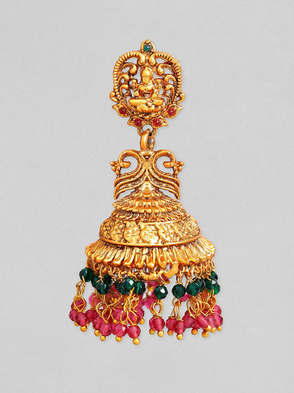 Rubans Gold Plated Pink &amp; Green Beads Hangings Jhumka Earrings Set. Earrings