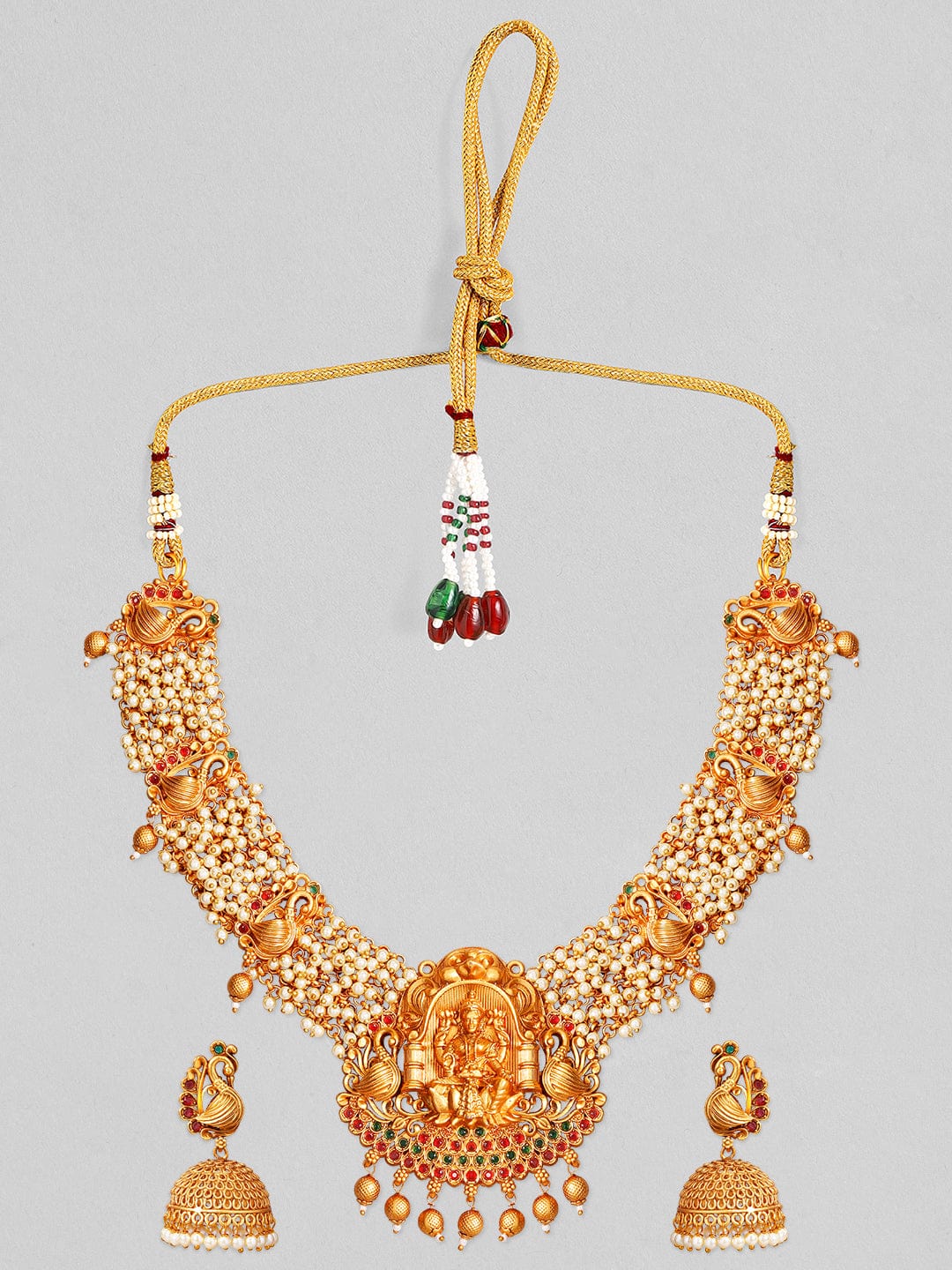 Rubans Gold Plated Pink Stone Studded Pearl Hangings Goddess Pendent Necklace Set. Necklace Set