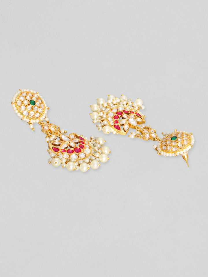 Rubans Gold Plated Polki Studded Red Enamel Beaded Choker Necklace Set Necklace Set