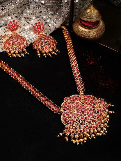 Rubans Gold-Plated &amp; Red Color Stone-Studded Handcrafted Jewellery Set Jewellery Sets