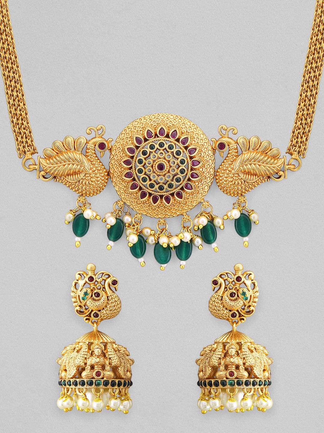Rubans Gold-Plated Ruby Green Studded Choker Set Necklace Set
