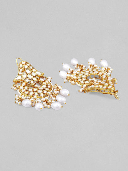 Rubans Gold-Plated White Stone Studded &amp; Beaded Jewellery Set Necklace Set