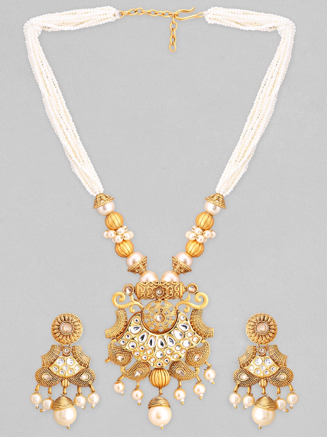 Rubans Gold-Plated White Stone Studded Jewellery Set Necklace Set