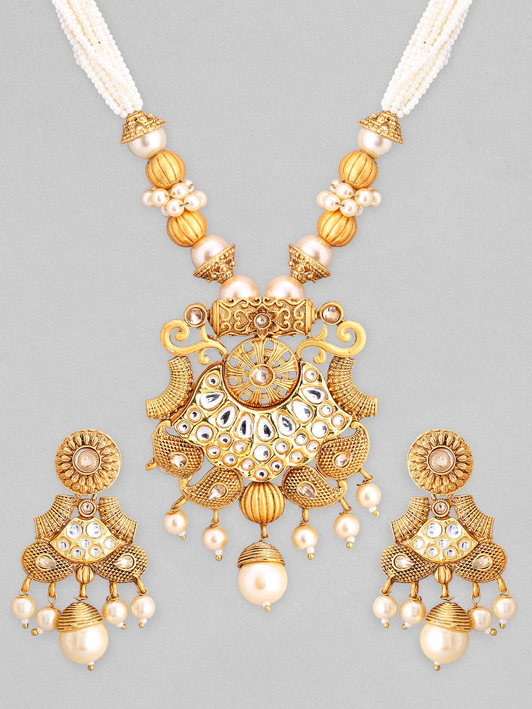 Rubans Gold-Plated White Stone Studded Jewellery Set Necklace Set
