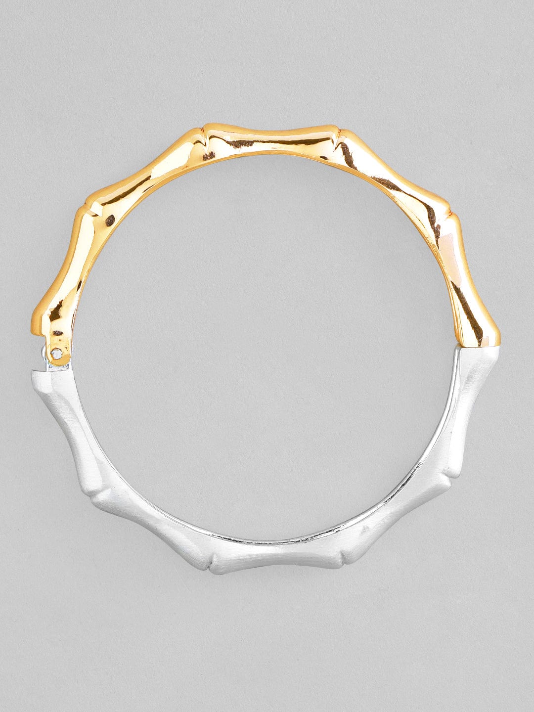 Rubans Gold &amp; Rhodium Dual tone plated textured open bracelet Bangles &amp; Bracelets
