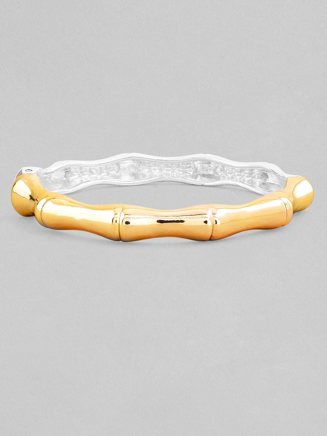 Rubans Gold &amp; Rhodium Dual tone plated textured open bracelet Bangles &amp; Bracelets