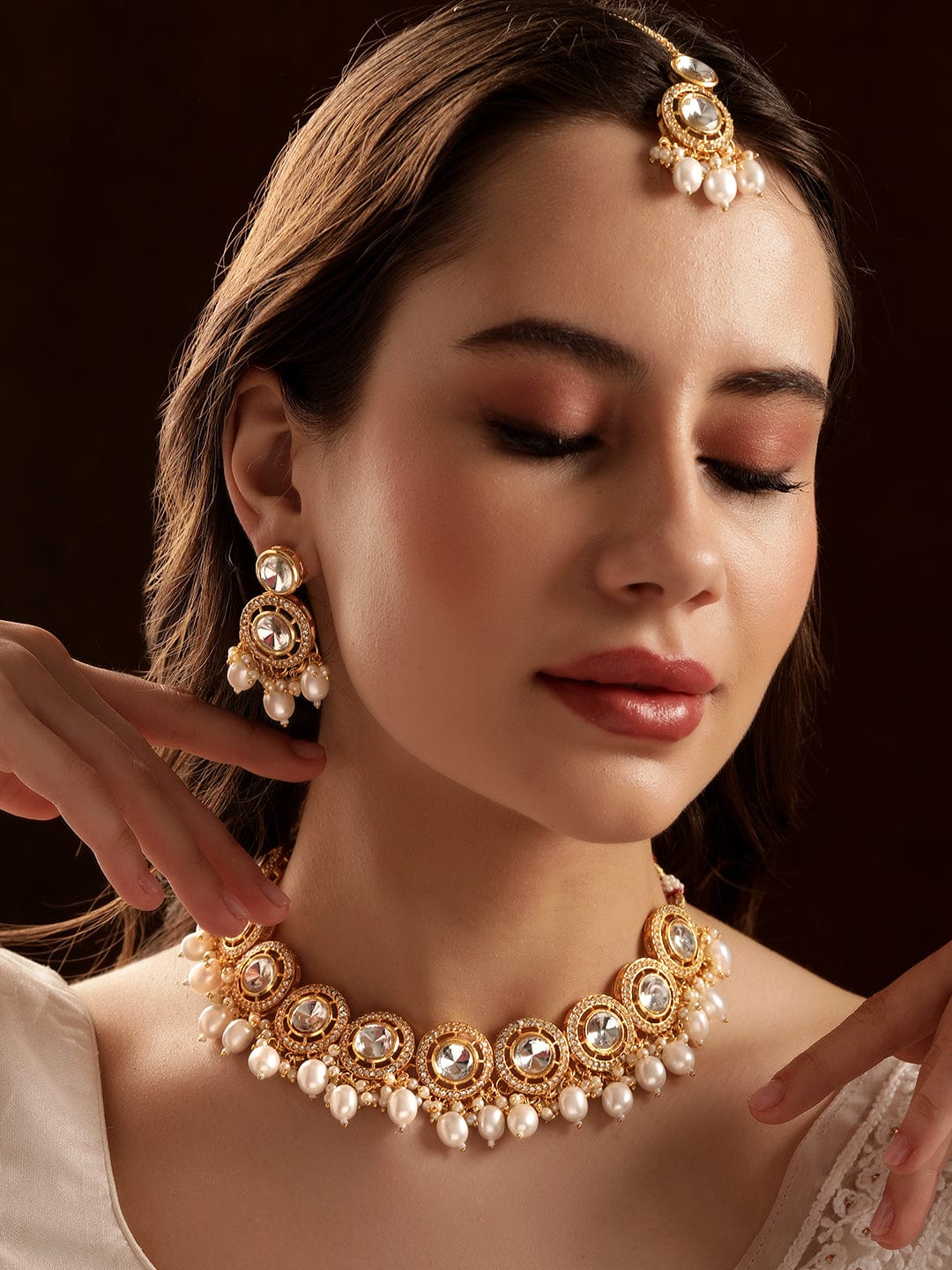 Rubans Gold-Toned Necklace Set with Stones and Pearls Jewellery Sets