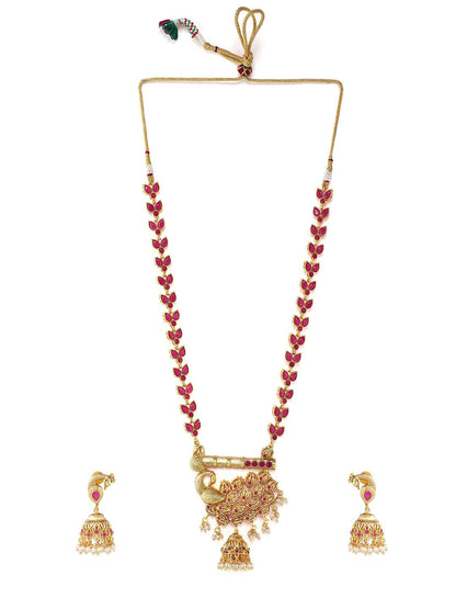 Rubans Gold Toned Peacock Embellished Necklace Set Necklace Set