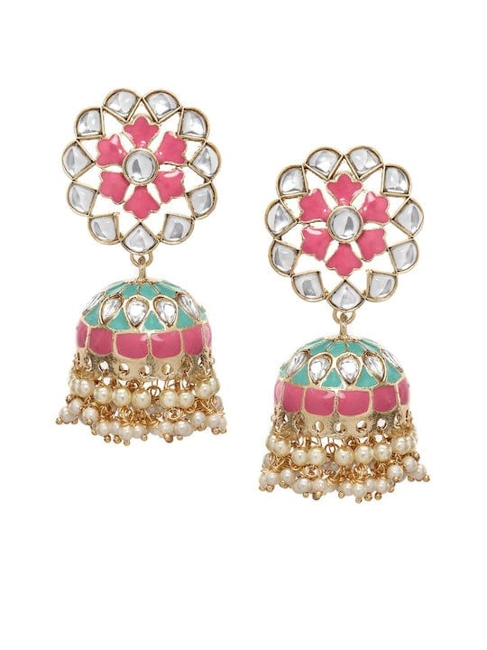 Rubans Gold-Toned & Pink Classic Jhumkas Earrings Earrings