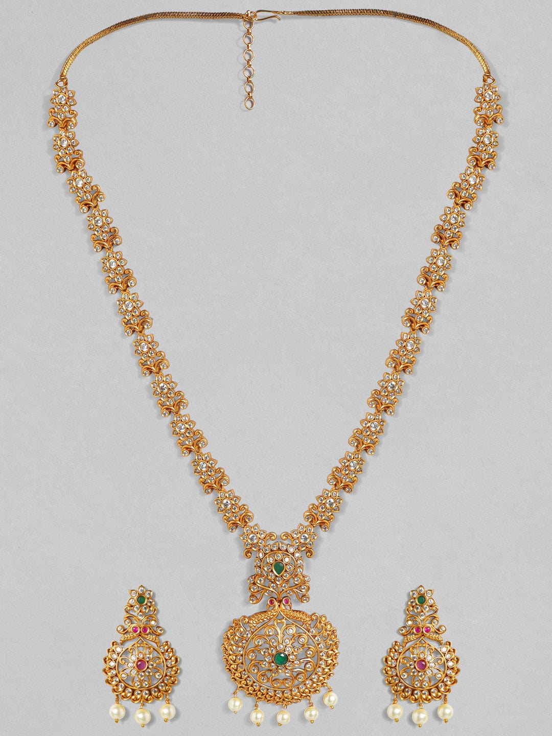 Rubans Gold-Toned Stone-Studded Handcrafted Jewellery Set Necklace Set