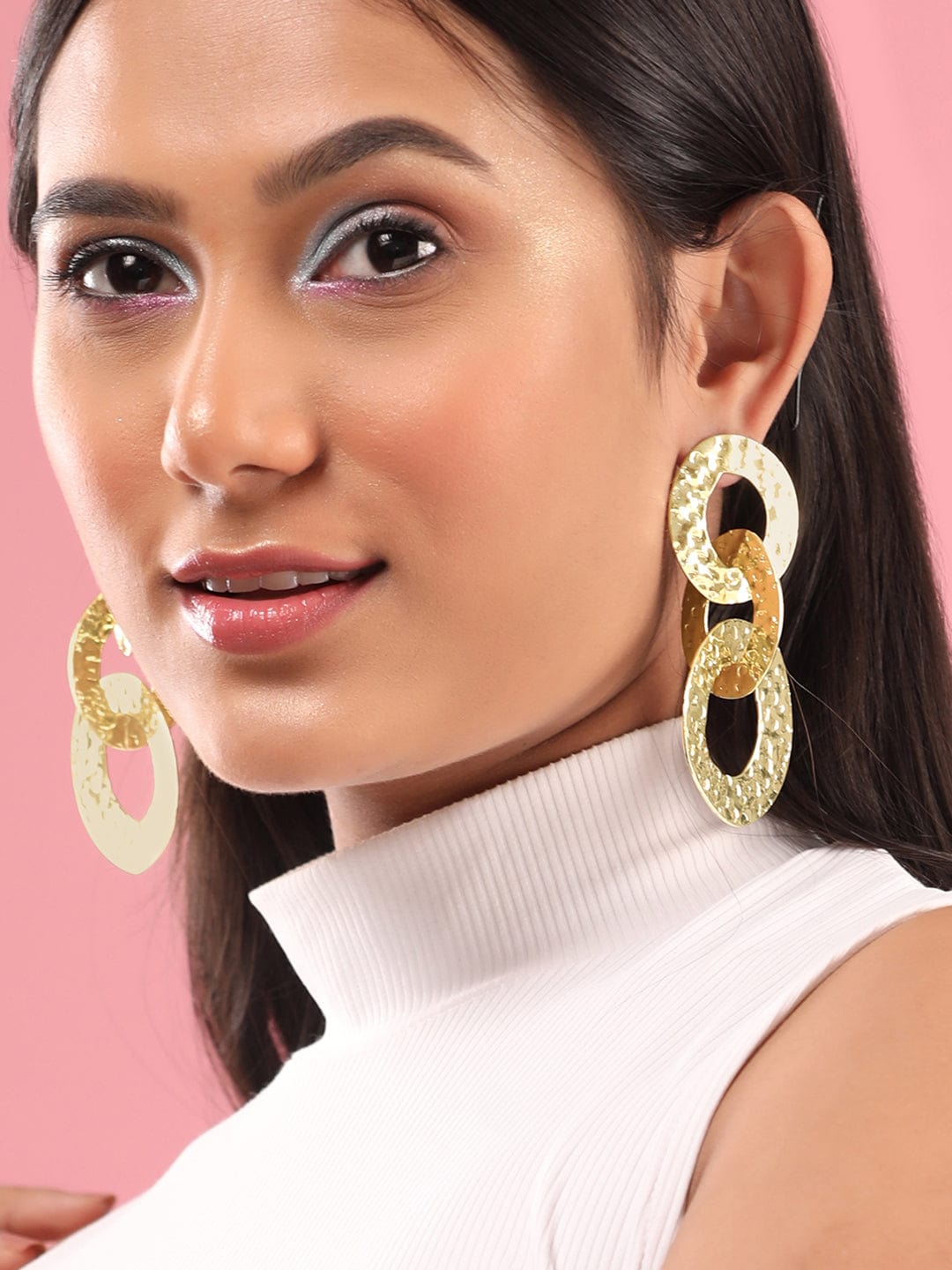 Rubans Gold Toned Textured Cuban Link Dangle Earrings Earrings