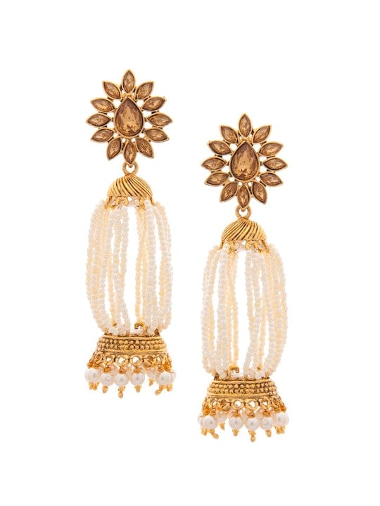Rubans Gold-Toned &amp; White Contemporary Jhumkas Earrings