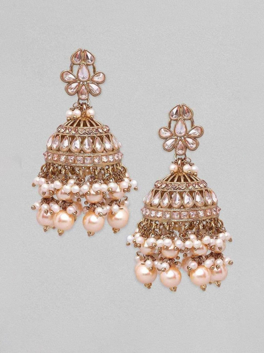 Rubans Gold-Toned & White Dome Shaped Jhumkas Earrings Earrings