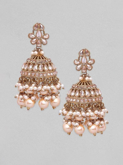 Rubans Gold-Toned &amp; White Dome Shaped Jhumkas Earrings Earrings