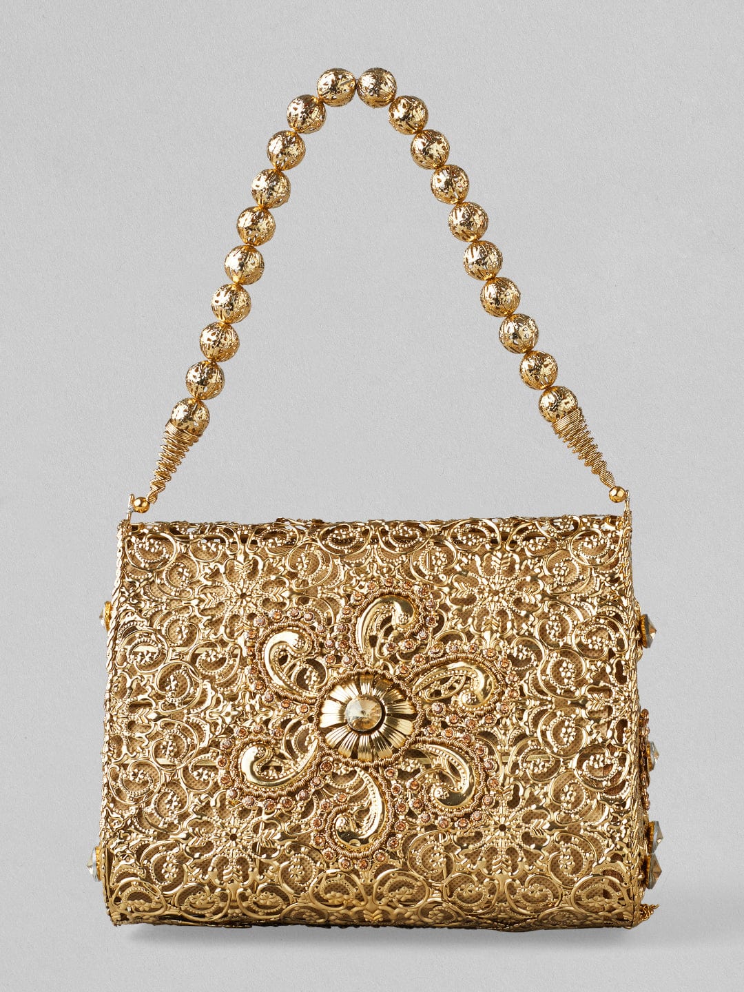 Rubans Golden Colour Sling Bag With Golden Coloured Embroidery. Handbag &amp; Wallet Accessories