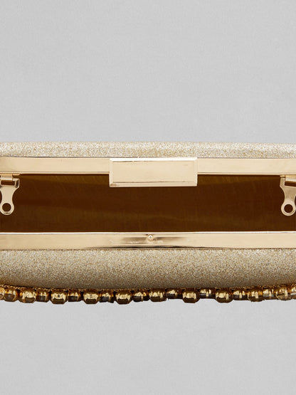 Rubans Golden Coloured Box Clutch With Studded American Diamonds Handbag &amp; Wallet Accessories