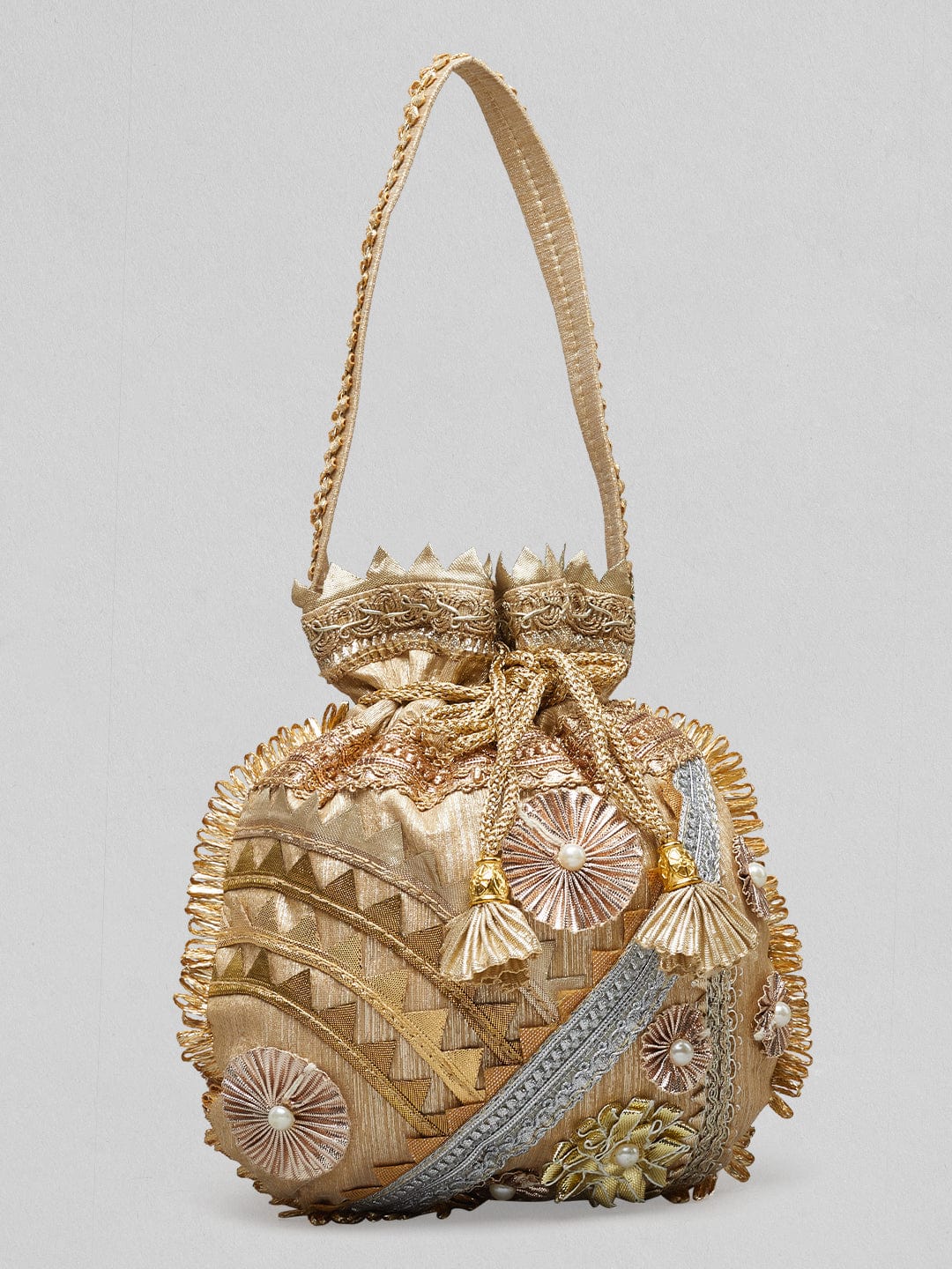 Rubans Golden Coloured Potli Bag With Golden Embroided Design. Handbag &amp; Wallet Accessories