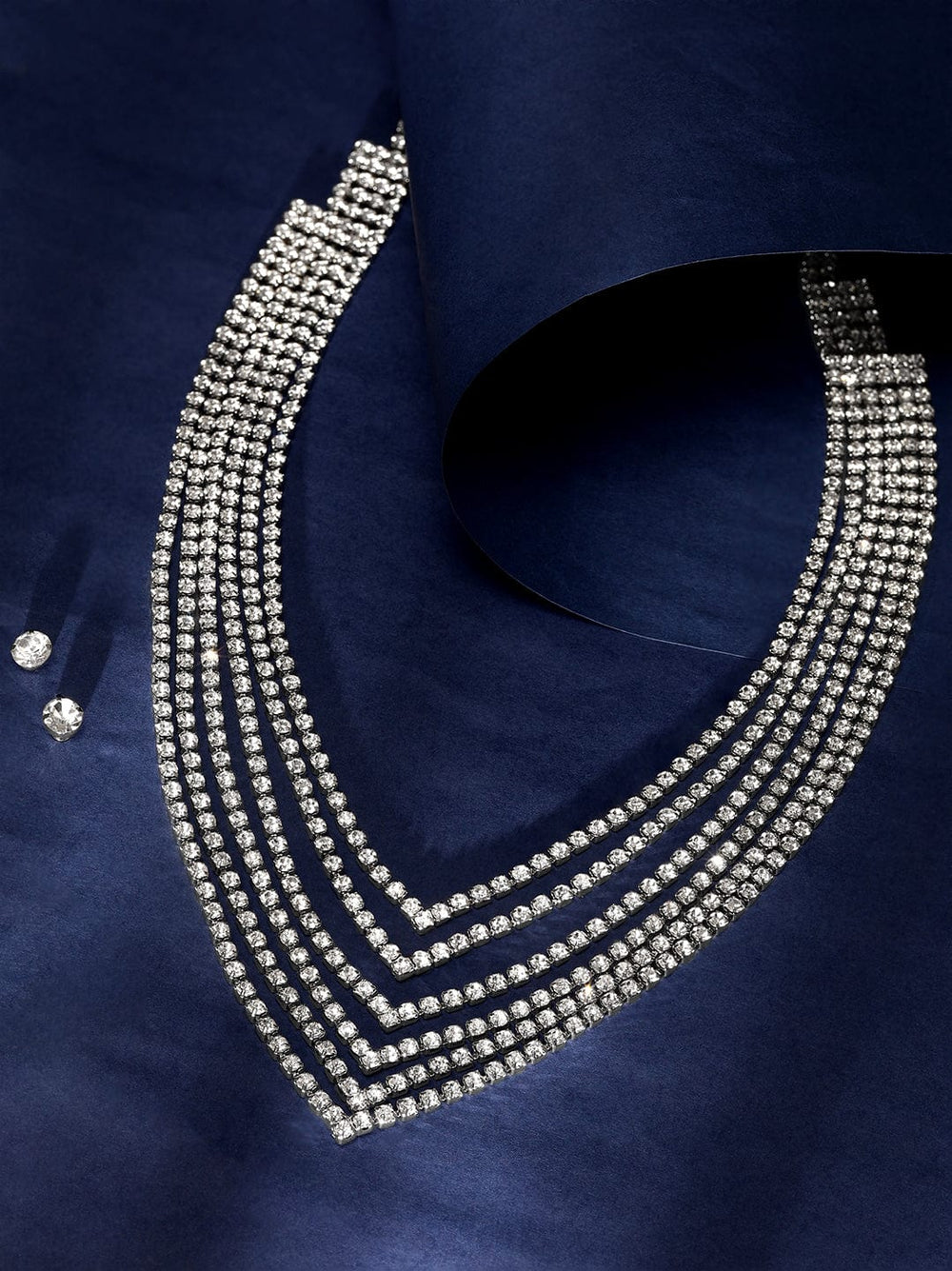 Rubans Golden Radiance: Zircon Stone Silver Tone Western Necklace Set Jewellery Sets