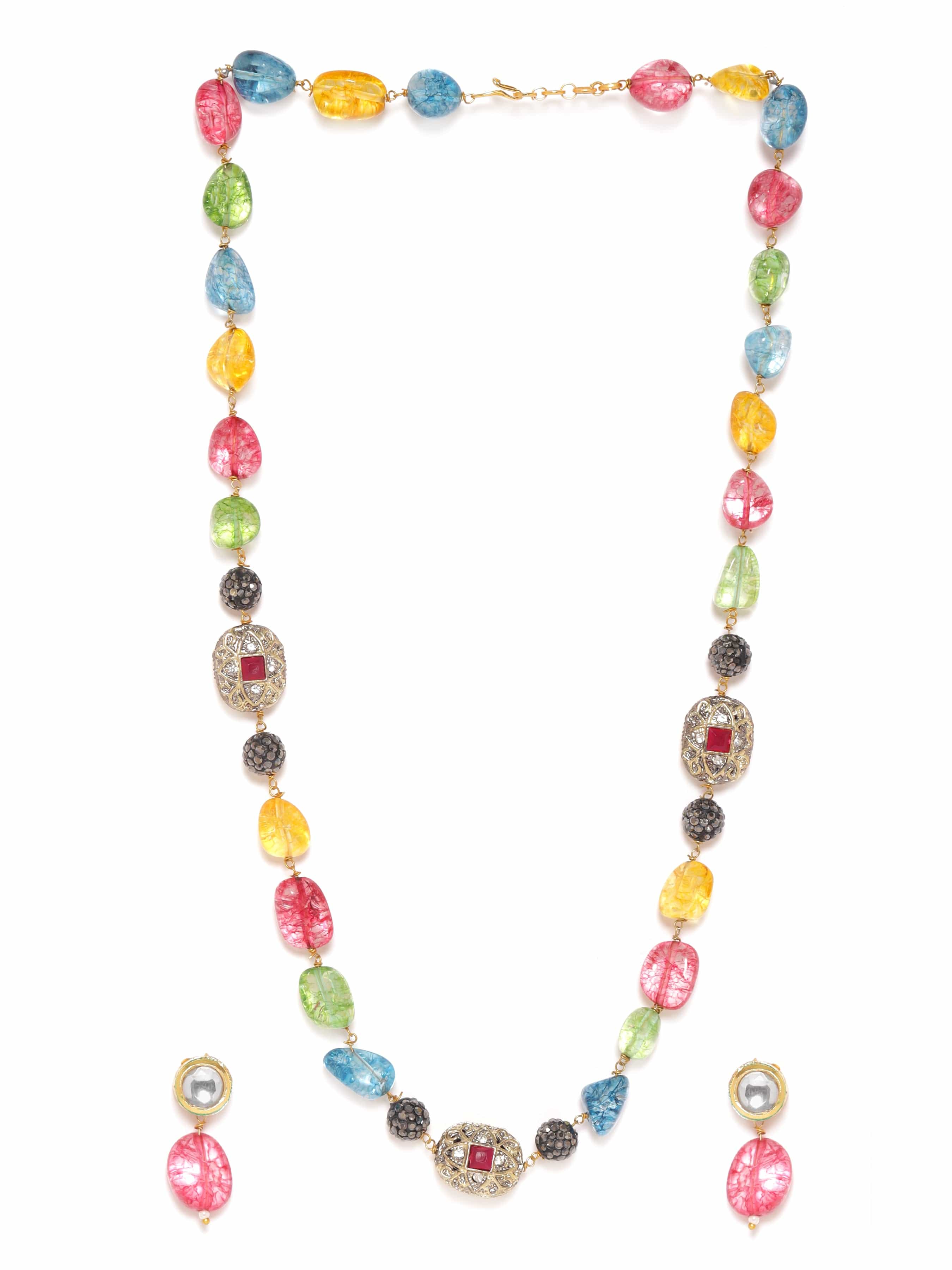 Rubans Kaleidoscope Enchantment Multi-Color Beaded Kundan Necklace Set Jewellery Sets