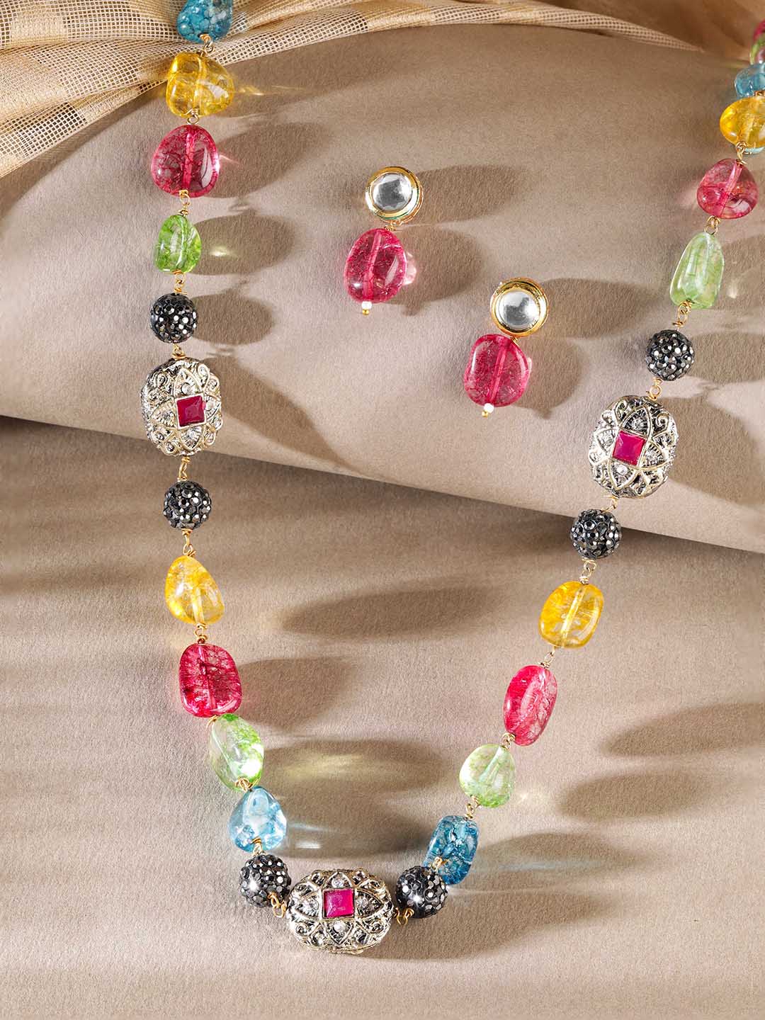 Rubans Kaleidoscope Enchantment Multi-Color Beaded Kundan Necklace Set Jewellery Sets
