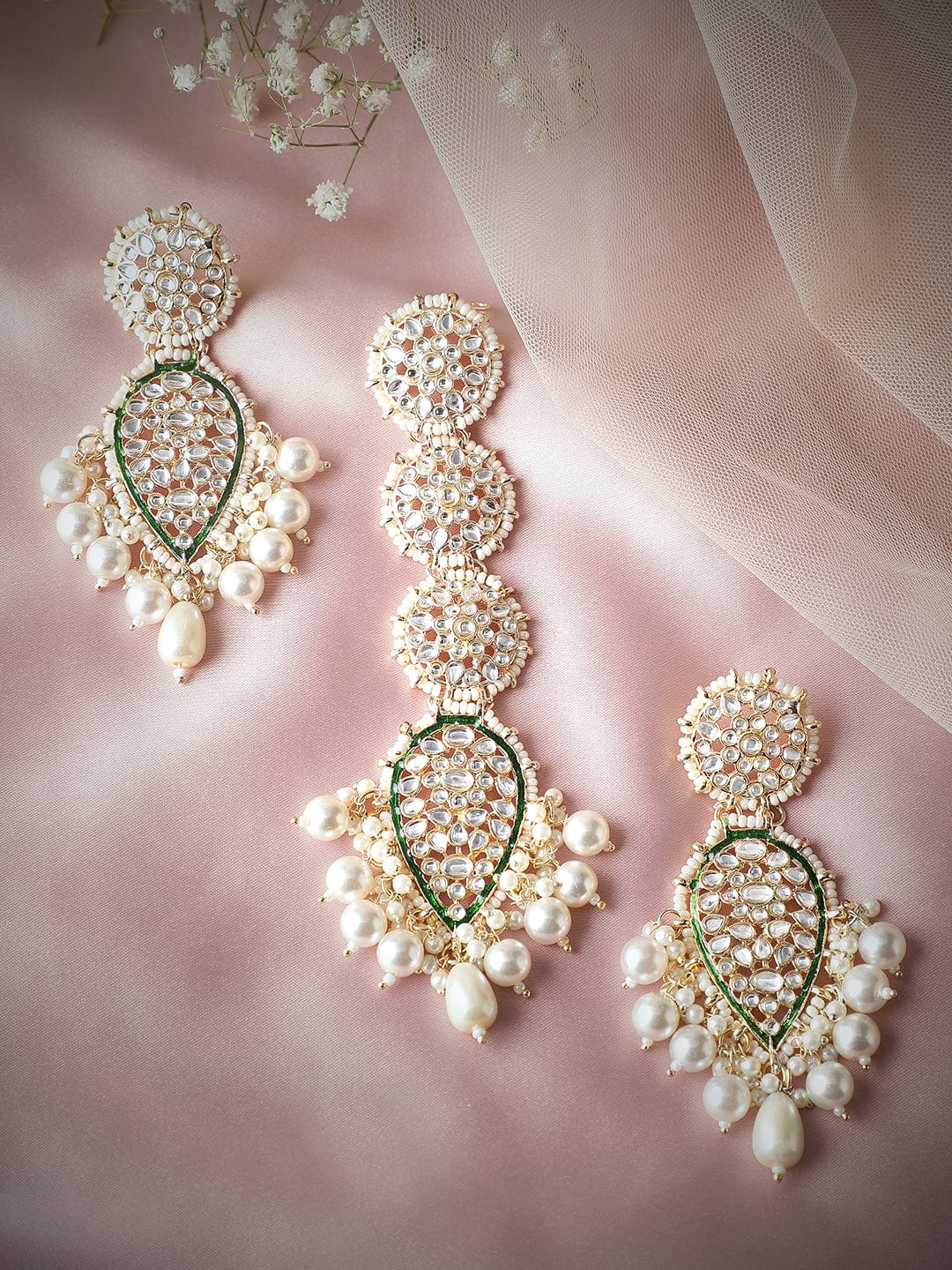Large Maang Tikka Chandbali Earrings Combo  Kundan Earrings  Indian   Zevar