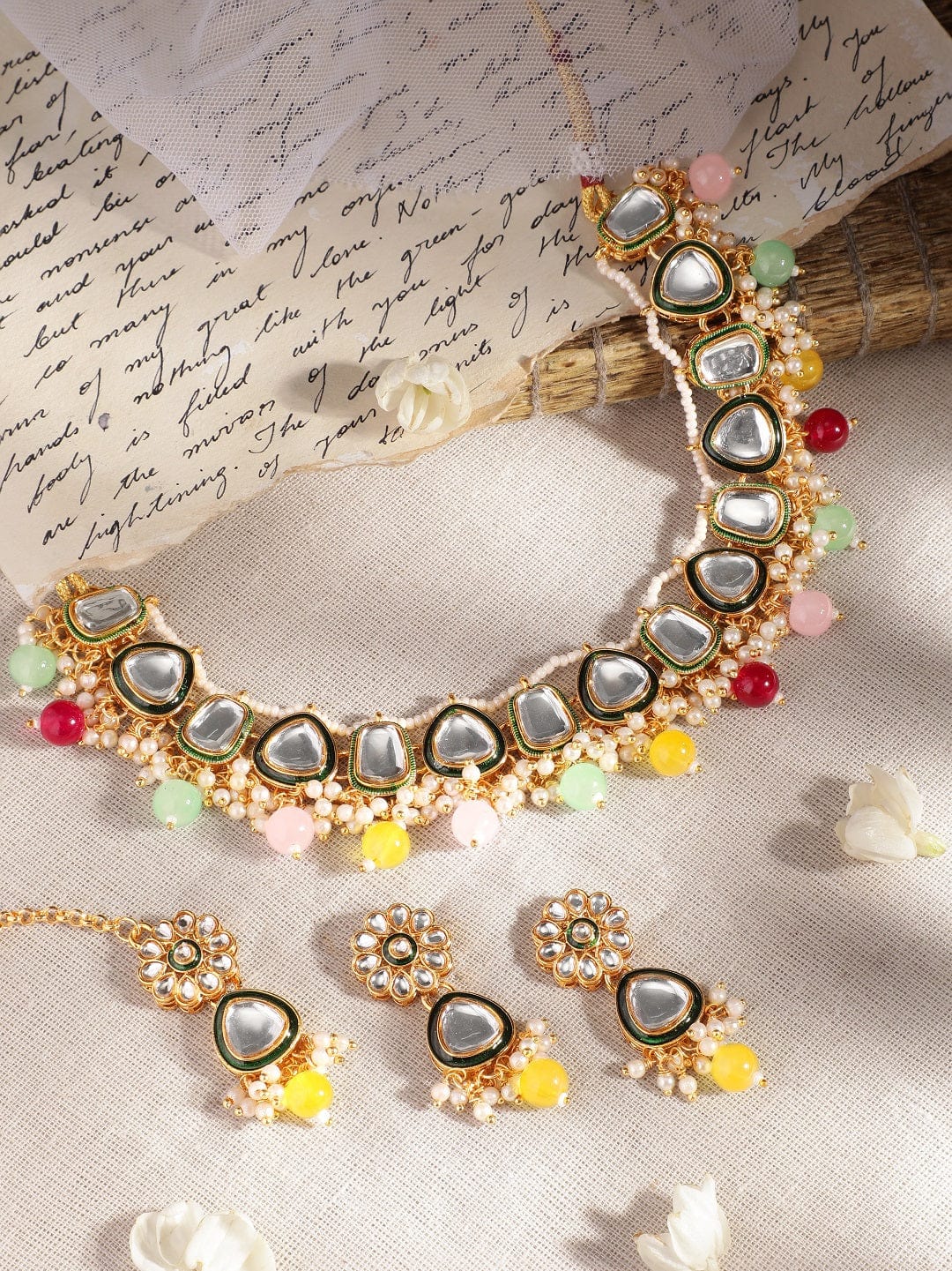 Rubans Kundan Jewellery Set with Multicoloured Beads Jewellery Sets