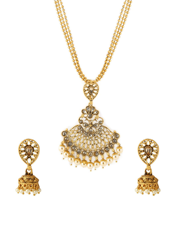 Rubans Kundan Studded Gold Toned Pendant Set Necklace Set