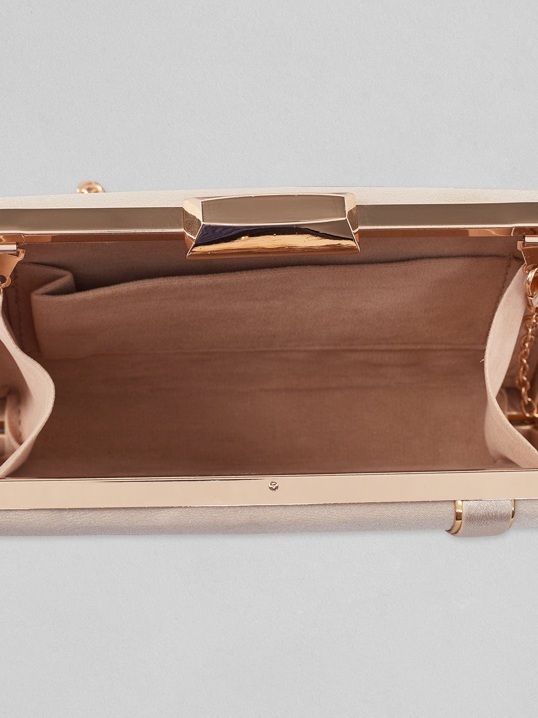 Rubans Light Grey Coloured Box Clutch With Golden Design. Handbag &amp; Wallet Accessories