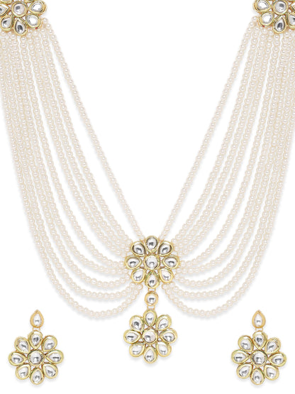 Rubans Luminous Elegance White Pearl Kundan Necklace Set Jewellery Sets