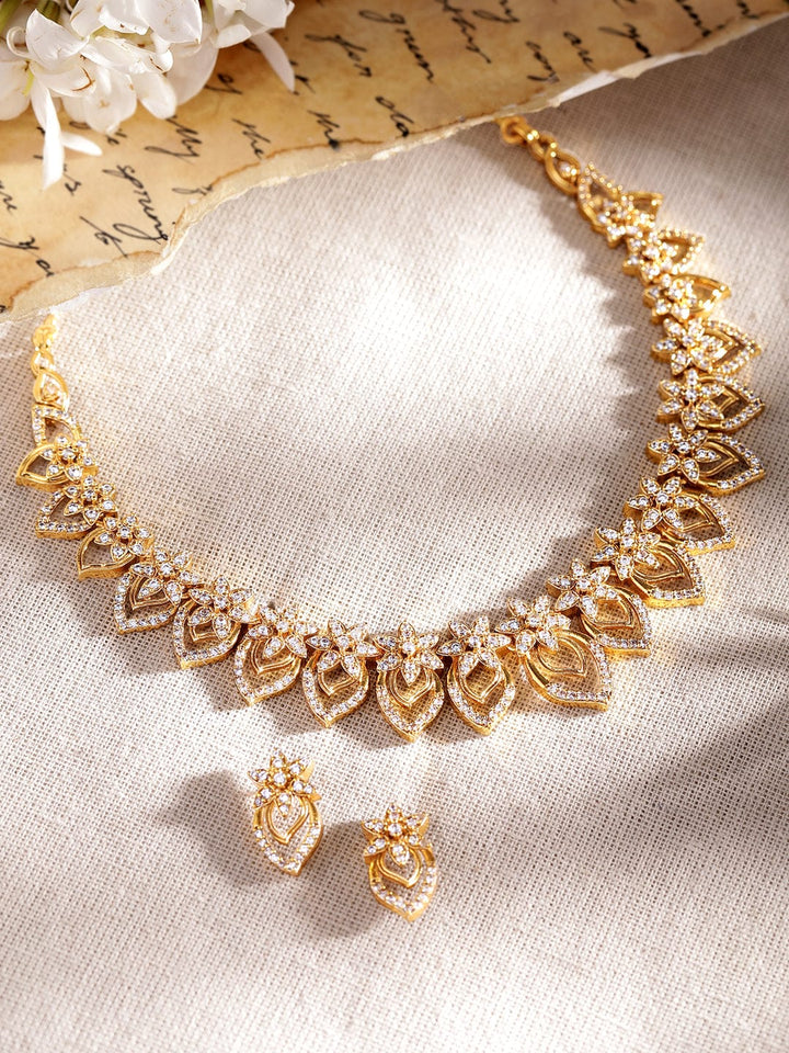 Rubans Luxurious 22K Gold Plated Kemp Crystal Floral Ensemble Jewellery Sets