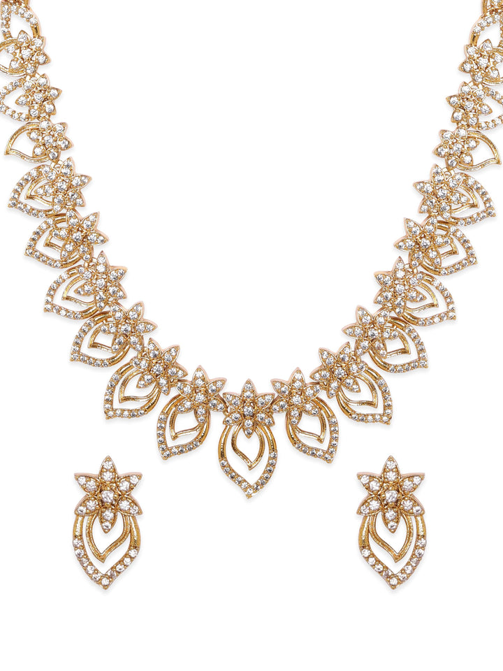 Rubans Luxurious 22K Gold Plated Kemp Crystal Floral Ensemble Jewellery Sets