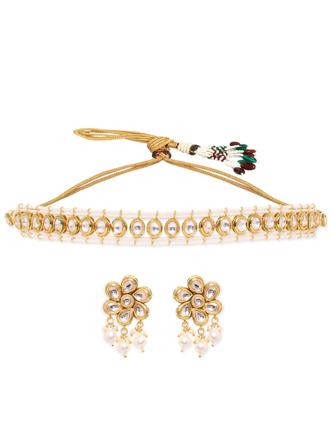 Rubans Luxurious 22K Gold Plated Pearl beaded Kundan Choker jewelry Set Jewellery Sets