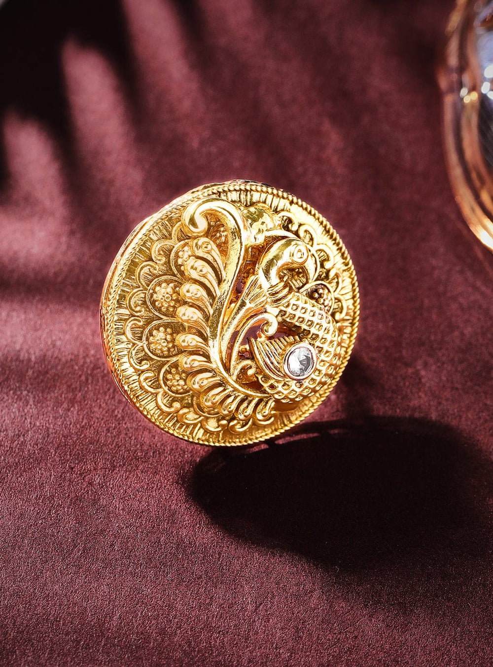 Rubans Luxury 22K Pure Gold Plated Finely Detailed Peacock Statememt Ring. Rings