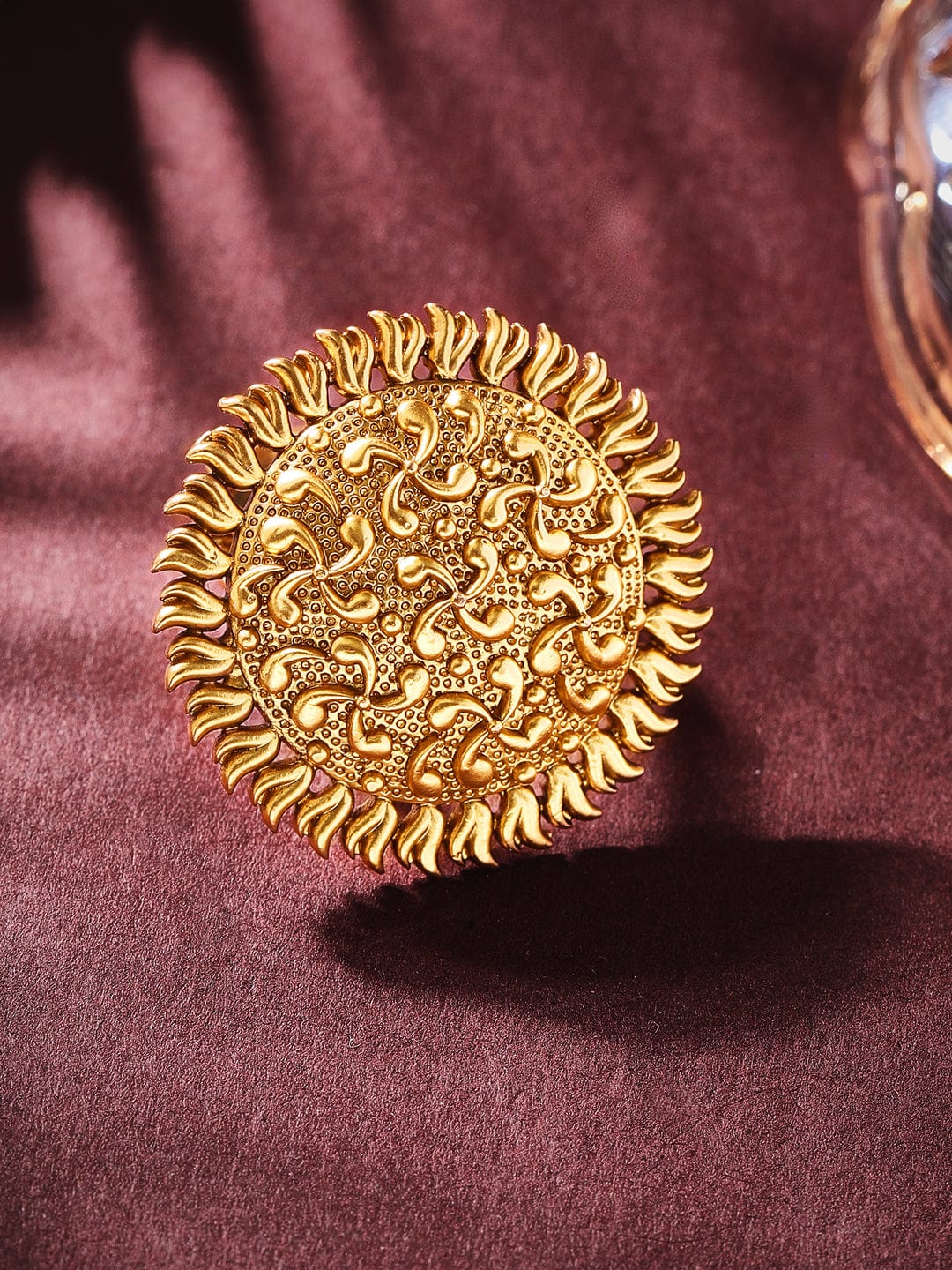 Rubans Luxury 22K Pure Gold Plated Finely Detailed Temple Statement Ring. Rings