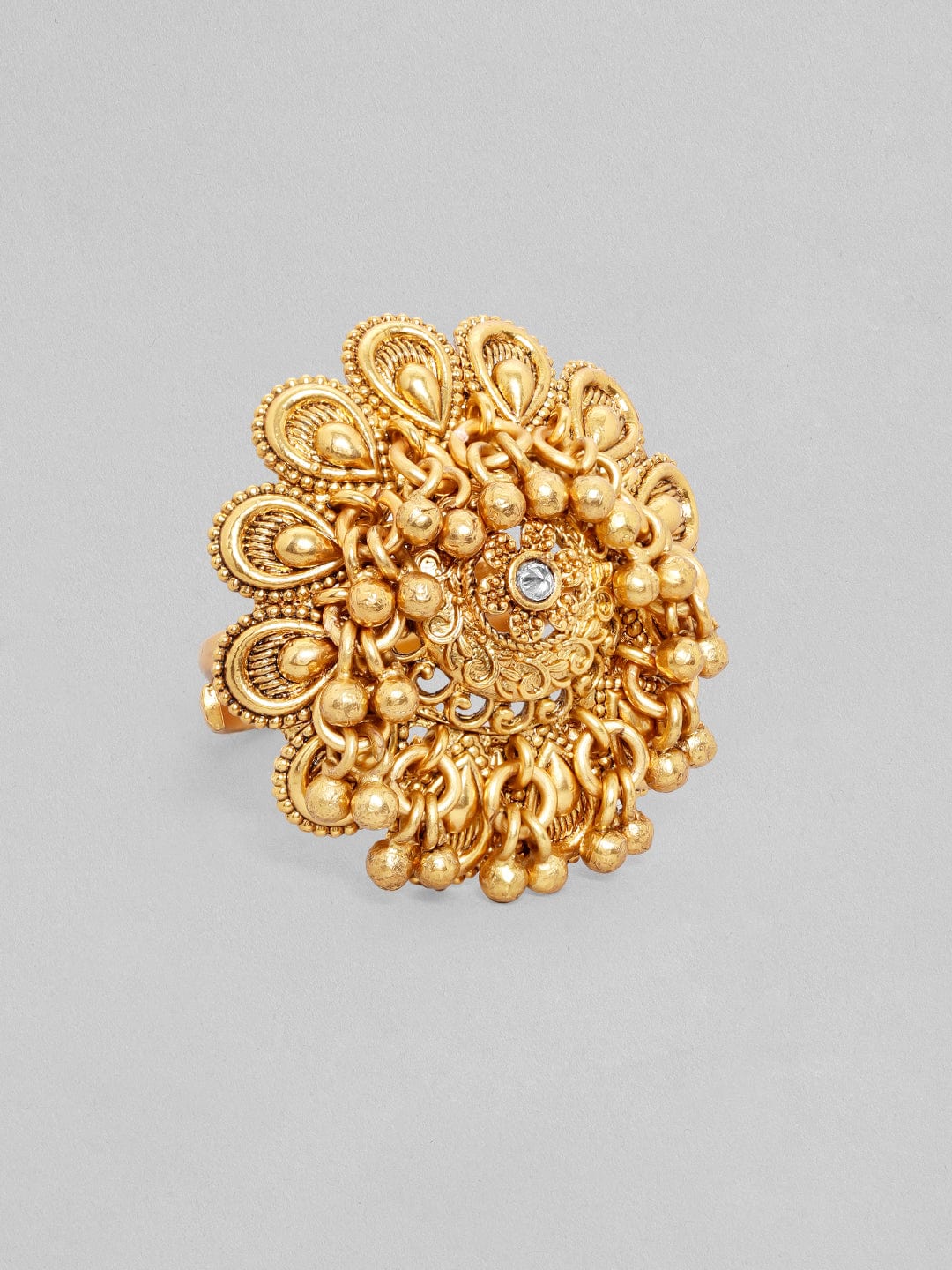 Rubans Luxury 22K Pure Gold Plated Tiny Ghungroo Detailed Temple Ring. Rings