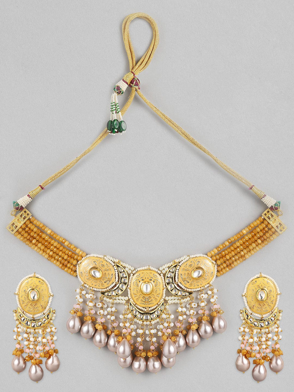 Rubans Luxury 24K Gold Plated Handcrafted Enamel & Pachi Kundan with Pearls Choker Set Necklace Set