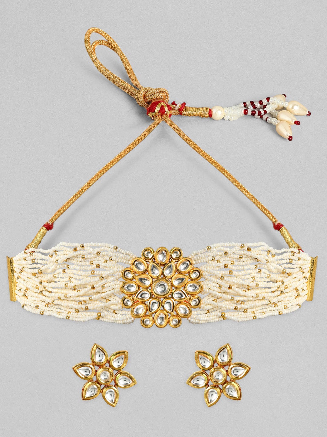 Rubans Luxury 24K Gold Plated Handcrafted Kundan &amp; White Pearls Choker Set Necklace Set