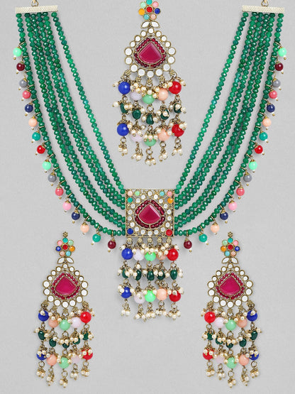 Rubans Luxury 24K Gold Plated Kundan &amp; Emerald Green Necklace Set Necklace Set