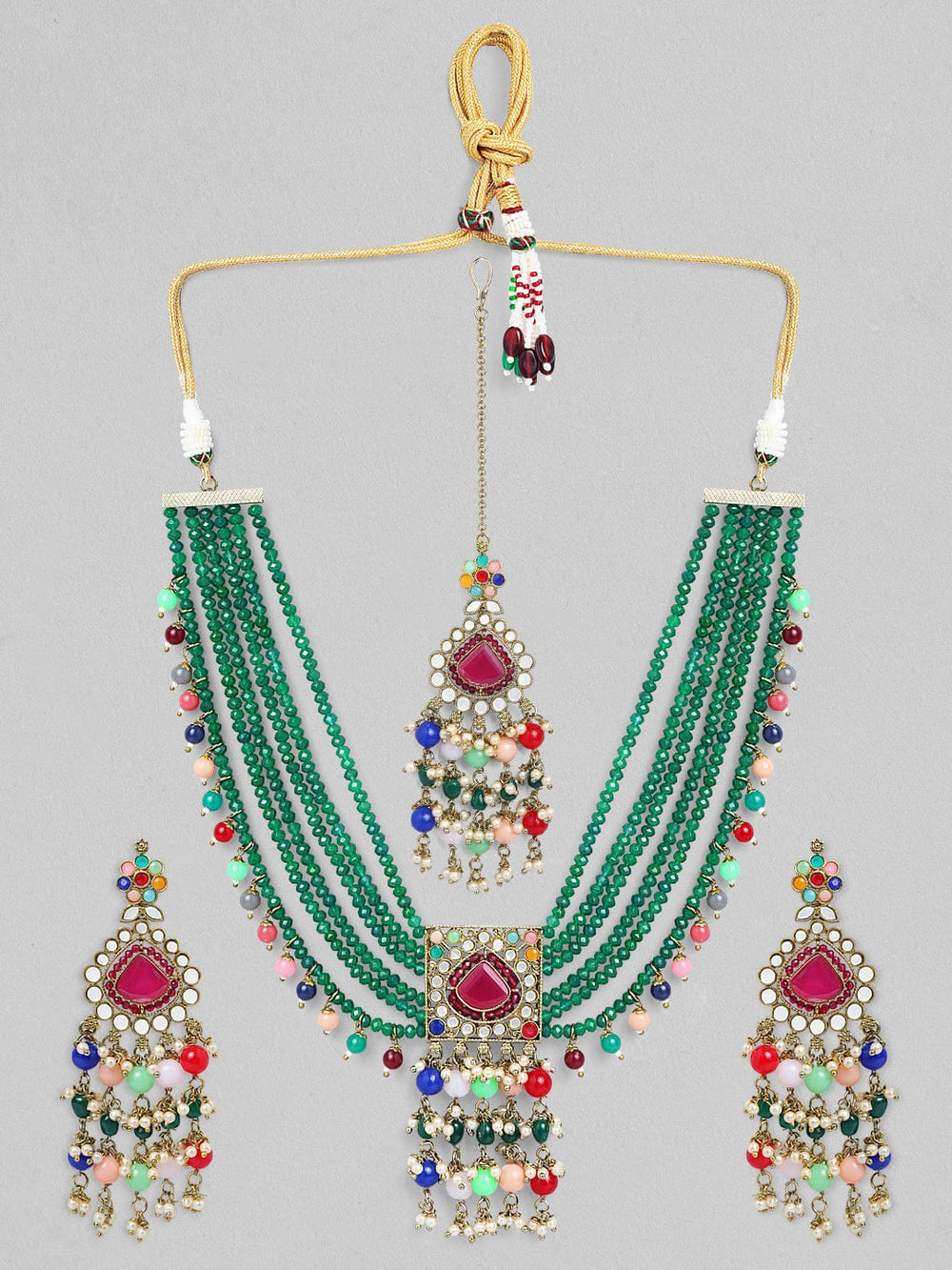 Rubans Luxury 24K Gold Plated Kundan & Emerald Green Necklace Set Necklace Set