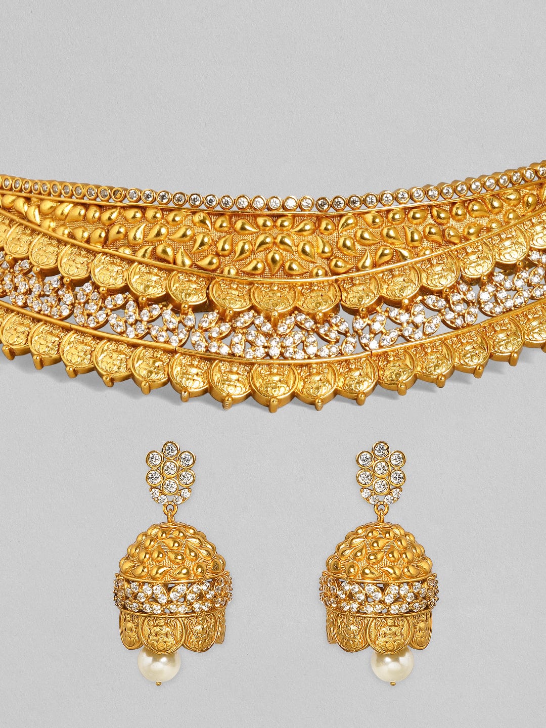 Rubans LUXURY 24K Gold Plated Zircon Studded Handcrafted Choker Set Necklace Set