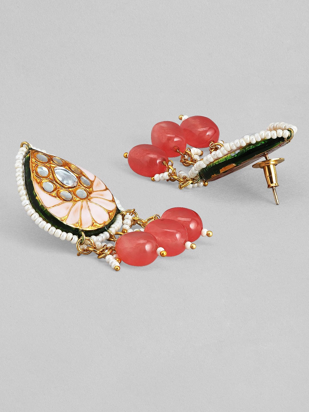 Rubans Luxury Gold Plated Kundan &amp; Pink Beaded Handpainted Choker Set Necklace Set