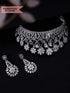 Rubans Luxury Rhodium Plated Zirconia Studded Statement Choker Necklace Set Necklaces, Necklace Sets, Chains & Mangalsutra