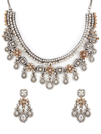 Rubans LUXURY Silver-Plated Zircon Studded Handcrafted Jewellery Set Necklace Set