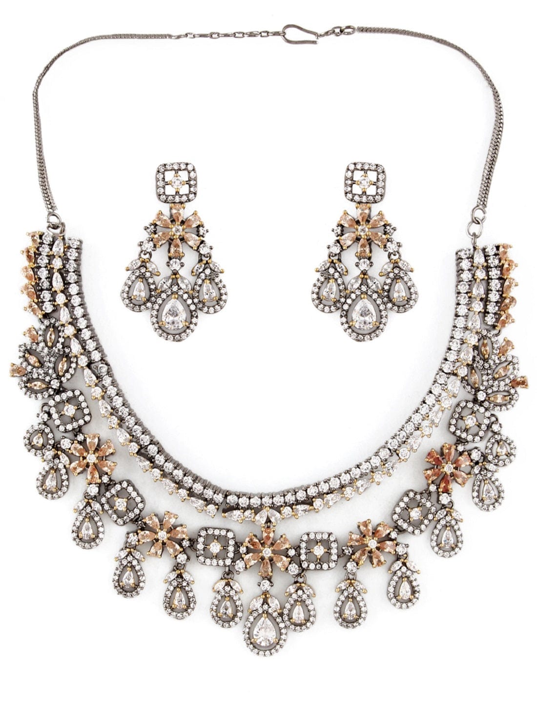 Rubans LUXURY Silver-Plated Zircon Studded Handcrafted Jewellery Set Necklace Set