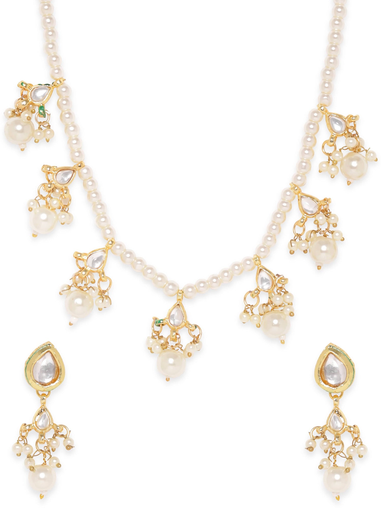 Rubans Majestic Fusion White Pearl with Kundan Necklace Set Jewellery Sets